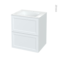 Meuble de salle de bains - Plan vasque VALA - LUPI Blanc - 2 tiroirs - Côtés décors - L60,5 x H71,2 x P50,5 cm