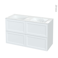 Meuble de salle de bains - Plan double vasque VALA - LUPI Blanc - 4 tiroirs - Côtés décors - L120,5 x H71,2 x P50,5 cm