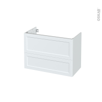 Meuble de salle de bains - Sous vasque - LUPI Blanc - 2 tiroirs - Côtés décors - L80 x H57 x P40 cm