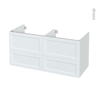 Meuble de salle de bains - Sous vasque double - LUPI Blanc - 4 tiroirs - Côtés décors - L120 x H57 x P50 cm
