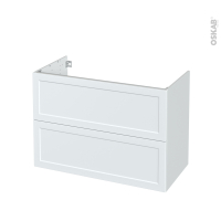 Meuble de salle de bains - Sous vasque - LUPI Blanc - 2 tiroirs - Côtés décors - L100 x H70 x P50 cm