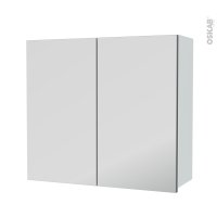 Armoire de salle de bains - Rangement haut - LUPI Blanc - 2 portes miroir - Côtés décors - L80 x H70 x P27 cm