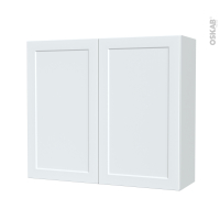 Armoire de salle de bains - Rangement haut - LUPI Blanc - 2 portes - Côtés décors - L80 x H70 x P27 cm