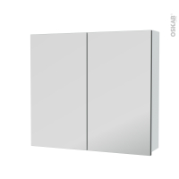 Armoire de toilette - Rangement haut - LUPI Blanc - 2 portes miroir - Côtés décors - L80 x H70 x P17 cm
