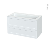 Meuble de salle de bains - Plan vasque NAJA - LUPI Blanc - 2 tiroirs - Côtés décors - L100,5 x H58,5 x P50,5 cm