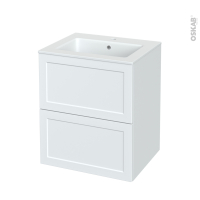 Meuble de salle de bains - Plan vasque NAJA - LUPI Blanc - 2 tiroirs - Côtés décors - L60,5 x H71,5 x P50,5 cm