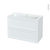 Meuble de salle de bains - Plan vasque NAJA - LUPI Blanc - 2 tiroirs - Côtés décors - L100,5 x H71,5 x P50,5 cm