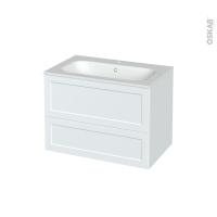 Meuble de salle de bains - Plan vasque NEMA - LUPI Blanc - 2 tiroirs - Côtés décors - L80,5 x H58,5 x P50,6 cm