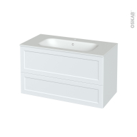 Meuble de salle de bains - Plan vasque NEMA - LUPI Blanc - 2 tiroirs - Côtés décors - L100,5 x H58,5 x P50,6 cm