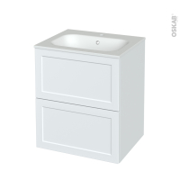 Meuble de salle de bains - Plan vasque NEMA - LUPI Blanc - 2 tiroirs - Côtés décors - L60,5 x H71,5 x P50,6 cm