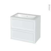 Meuble de salle de bains - Plan vasque NEMA - LUPI Blanc - 2 tiroirs - Côtés décors - L80,5 x H71,5 x P50,6 cm