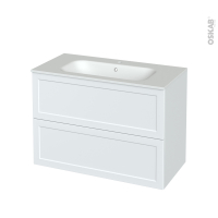 Meuble de salle de bains - Plan vasque NEMA - LUPI Blanc - 2 tiroirs - Côtés décors - L100,5 x H71,5 x P50,6 cm