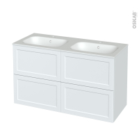 Meuble de salle de bains - Plan double vasque NEMA - LUPI Blanc - 4 tiroirs - Côtés décors - L120,5 x H71,5 x P50,6 cm