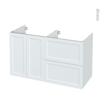 Meuble de salle de bains - Sous vasque - LUPI Blanc - 2 portes 2 tiroirs - Côtés décors - Version A - L120 x H70 x P50 cm
