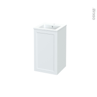 Meuble de salle de bains - Plan vasque ODON - LUPI Blanc - 1 porte - Côtés décors -  L41 x H71,5 x P41 cm