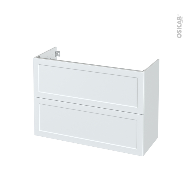 Meuble de salle de bains Sous vasque <br />LUPI Blanc, 2 tiroirs, Côtés décors, L100 x H70 x P40 cm 