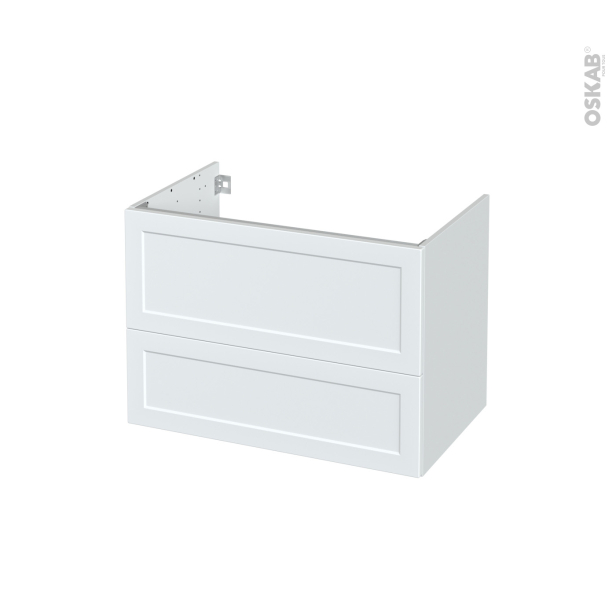 Meuble de salle de bains Sous vasque <br />LUPI Blanc, 2 tiroirs, Côtés décors, L80 x H57 x P50 cm 