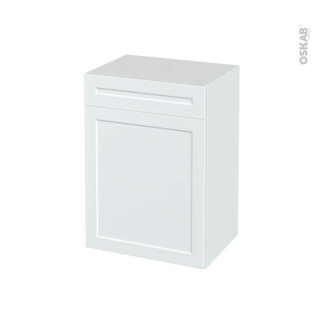 Meuble de salle de bains Rangement bas <br />LUPI Blanc, 1 porte 1 tiroir, L50 x H70 x P37 cm 