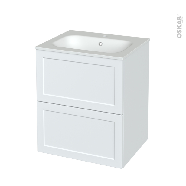 Meuble de salle de bains Plan vasque NEMA <br />LUPI Blanc, 2 tiroirs, Côtés décors, L60,5 x H71,5 x P50,6 cm 