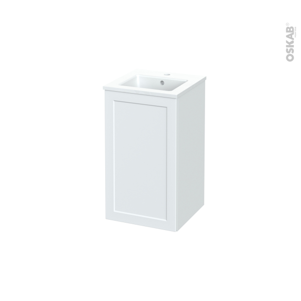 Meuble de salle de bains Plan vasque ODON <br />LUPI Blanc, 1 porte, Côtés décors,  L41 x H71,5 x P41 cm 