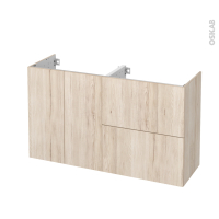 Meuble de salle de bains - Sous vasque - IKORO Chêne clair - 2 portes 2 tiroirs - Côtés décors - L120 x H70 x P40 cm