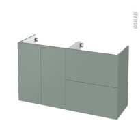 Meuble de salle de bains - Sous vasque - HELIA Vert - 2 portes 2 tiroirs - Côtés décors - L120 x H70 x P40 cm