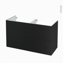 Meuble SDB - Sous vasque - HELIA Noir - 2P2T - Côtés décors - L120 x H70 x P50 cm
