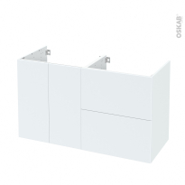 Meuble de salle de bains - Sous vasque - HELIA Blanc - 2 portes 2 tiroirs - Côtés décors - L120 x H70 x P50 cm