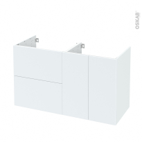 Meuble de salle de bains - Sous vasque - HELIA Blanc - 2 tiroirs 2 portes - Côtés décors - L120 x H70 x P50 cm