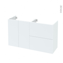 Meuble de salle de bains - Sous vasque - HELIA Blanc - 2 portes 2 tiroirs - Côtés décors - L120 x H70 x P40 cm