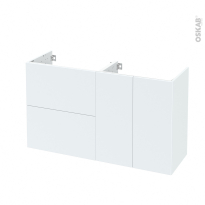 Meuble de salle de bains - Sous vasque - HELIA Blanc - 2 tiroirs 2 portes - Côtés décors - L120 x H70 x P40 cm