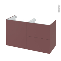 Meuble de salle de bains - Sous vasque - TIA Rouge terracotta - 2 tiroirs 2 portes - Côtés décors - L120 x H70 x P50 cm