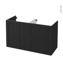 Meuble SDB - Sous vasque - AVARA Frêne Noir - 2P2T - Côtés décors - L120 x H70 x P50 cm