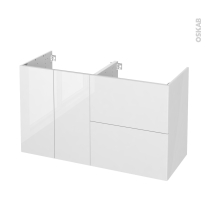 Meuble SDB - Sous vasque - BORA Blanc - 2P2T - Côtés décors - L120 x H70 x P50 cm