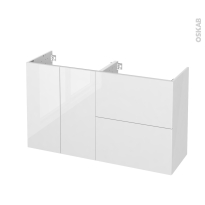 Meuble de salle de bains - Sous vasque - BORA Blanc - 2 portes 2 tiroirs - Côtés décors - L120 x H70 x P40 cm