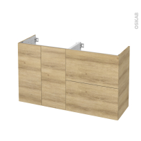 Meuble de salle de bains - Sous vasque - HOSTA Chêne naturel - 2 portes 2 tiroirs - Côtés décors - L120 x H70 x P40 cm