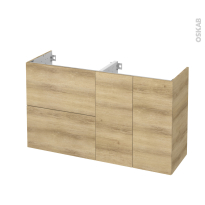 Meuble de salle de bains - Sous vasque - HOSTA Chêne naturel - 2 tiroirs 2 portes - Côtés décors - L120 x H70 x P40 cm