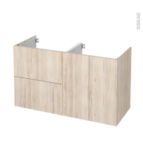 Meuble de salle de bains - Sous vasque - IKORO Chêne clair - 2 tiroirs 2 portes - Côtés décors - L120 x H70 x P50 cm