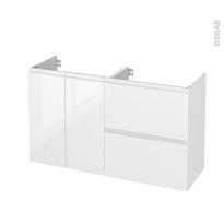 Meuble SDB - Sous vasque - IPOMA Blanc brillant - 2P2T - Côtés décors - L120 x H70 x P40 cm