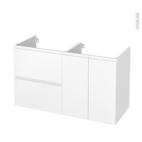 Meuble de salle de bains - Sous vasque - IPOMA Blanc mat - 2 tiroirs 2 portes - Côtés décors - L120 x H70 x P50 cm