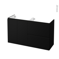 Meuble de salle de bains - Sous vasque - IPOMA Noir mat - 2 portes 2 tiroirs - Côtés décors - L120 x H70 x P40 cm