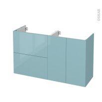 Meuble de salle de bains - Sous vasque - KERIA Bleu - 2 tiroirs 2 portes - Côtés décors - L120 x H70 x P40 cm