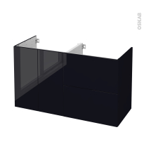 Meuble SDB - Sous vasque - KERIA Noir - 2P2T - Côtés décors - L120 x H70 x P50 cm