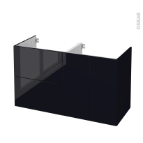 Meuble de salle de bains - Sous vasque - KERIA Noir - 2 tiroirs 2 portes - Côtés décors - L120 x H70 x P50 cm