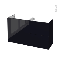 Meuble de salle de bains - Sous vasque - KERIA Noir - 2 portes 2 tiroirs - Côtés décors - L120 x H70 x P40 cm