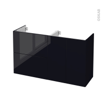 Meuble de salle de bains - Sous vasque - KERIA Noir - 2 tiroirs 2 portes - Côtés décors - L120 x H70 x P40 cm