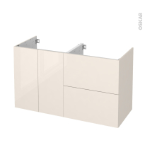 Meuble de salle de bains - Sous vasque - KERIA Ivoire - 2 portes 2 tiroirs - Côtés décors - L120 x H70 x P50 cm