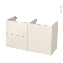 Meuble de salle de bains - Sous vasque - KERIA Ivoire - 2 tiroirs 2 portes - Côtés décors - L120 x H70 x P50 cm