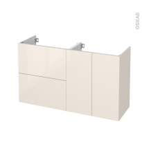 Meuble de salle de bains - Sous vasque - KERIA Ivoire - 2 tiroirs 2 portes - Côtés décors - L120 x H70 x P40 cm