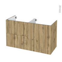 Meuble de salle de bains - Sous vasque - OKA Chêne - 2 tiroirs 2 portes - Côtés décors - L120 x H70 x P50 cm